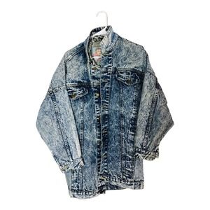2807 Men's Vtg Acid Wash Denim Blue Jean Jacket Sz Small Oversized Distressed